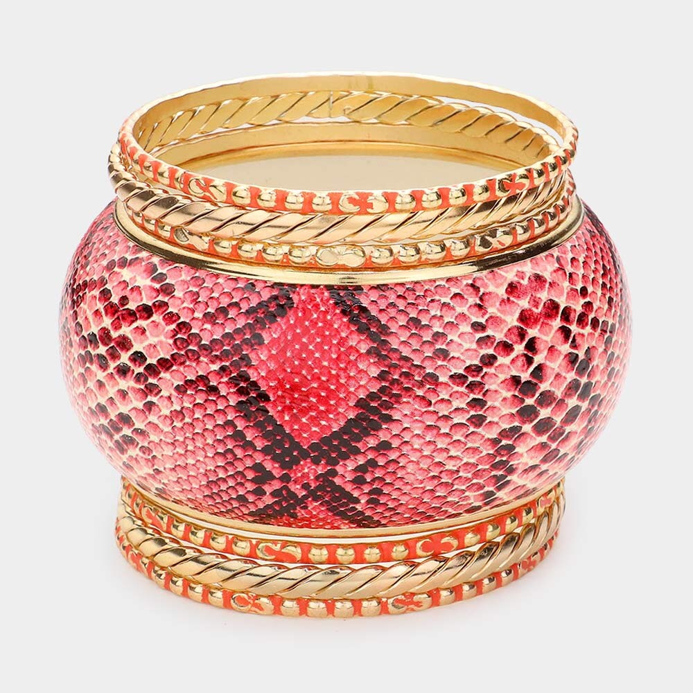 7PCS Red Snakeskin Print Bangles Stacking Bracelet - Picture 3 of 3